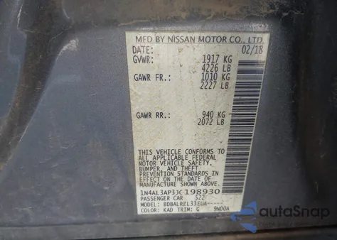 2018 Nissan Altima 2.5 Sl z USA, uszkodzony, nr VIN 1N4AL3AP3JC198930